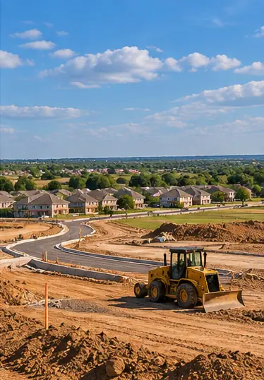 Construction equipment at a land development site