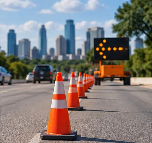 Traffic cones protecting an active work zone